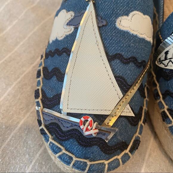 Tory Burch Slip On Platform Espadrille Shoes Sailing Coastal NEW Blue Womens 5 - Picture 11 of 12